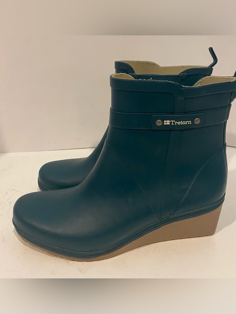 Tretorn Plask Mid Women's Rain Boots Size 8 Wedge Waterproof Teal Green Pull On